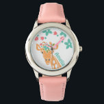 Niedliche Giraffe mit Blume Crown Personalisiert Armbanduhr<br><div class="desc">Eine schöne Giraffe mit rosa und blauen Blumen,  die Möglichkeit,  sich zu personalisieren.</div>