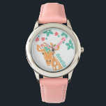 Niedliche Giraffe mit Blume Crown Personalisiert Armbanduhr<br><div class="desc">Eine schöne Giraffe mit rosa und blauen Blumen,  die Möglichkeit,  sich zu personalisieren.</div>