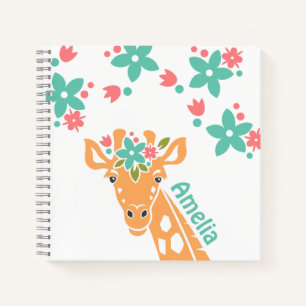 Niedliche Giraffe mit Blume Crown Personalisiert Notizbuch