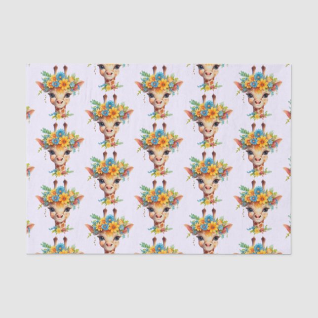 Niedliche Giraffe mit Blumenkrone Gemustert Seidenpapier (Vorderseite)