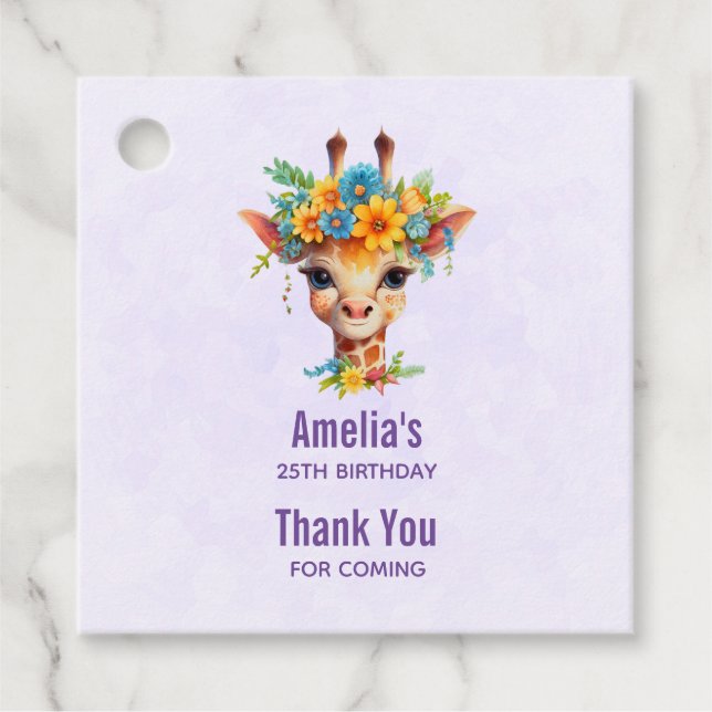 Niedliche Giraffe mit Blumenkrone Geschenkanhänger (Vorderseite)