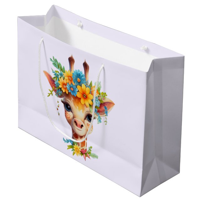 Niedliche Giraffe mit Blumenkrone Große Geschenktüte (Vorderseite Schrägansicht)