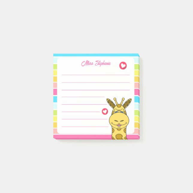 Niedliche Giraffe mit dem Namen des Herzrasenlehre Post-it Klebezettel (Vorderseite)
