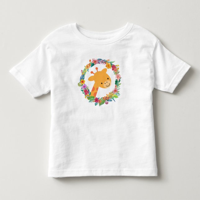 Niedliche Giraffe mit einem blumengeschmückten Wat Kleinkind T-shirt (Vorderseite)