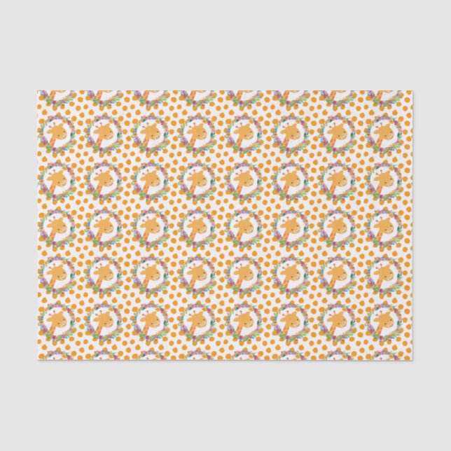 Niedliche Giraffe mit einem Blumenkranz auf Orange Seidenpapier (Vorderseite)
