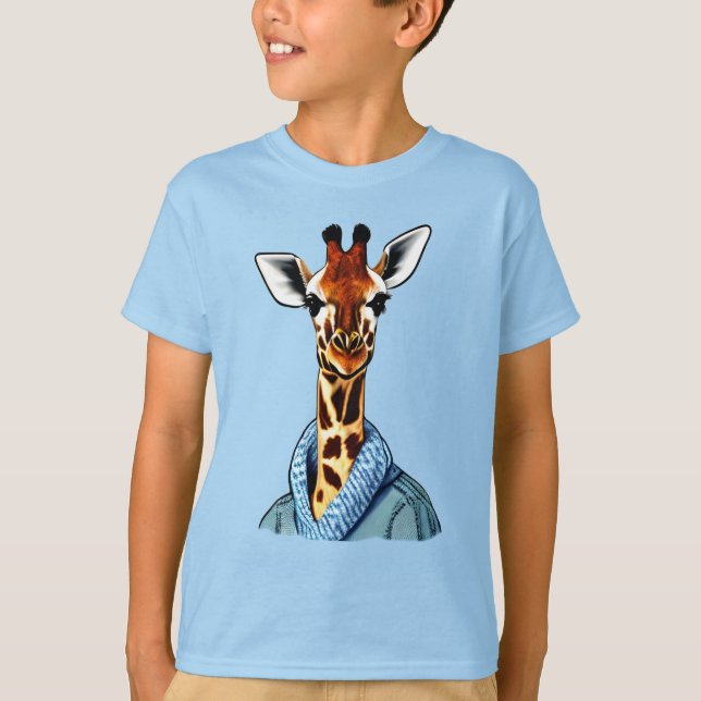 Niedliche Giraffe mit einem Denim Jacket Kid's T-S T-Shirt (Vorderseite)