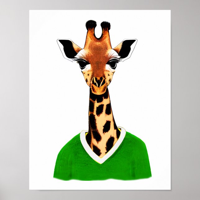 Niedliche Giraffe mit einem grünen Pullover Poster (Vorne)