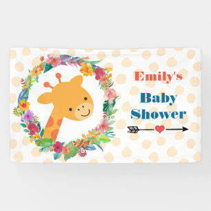 Niedliche Giraffe mit einer Blumengartendusche Banner