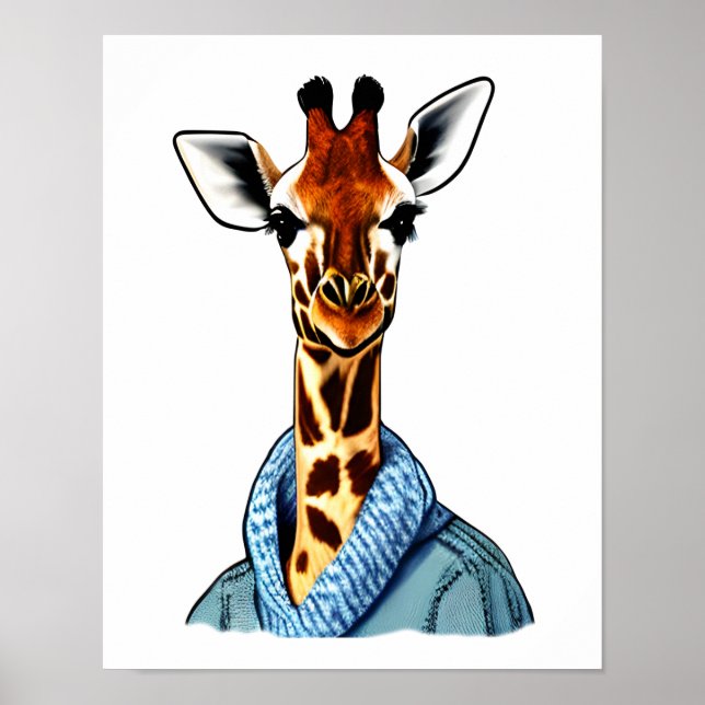 Niedliche Giraffe mit einer Denim Jacket Poster (Vorne)