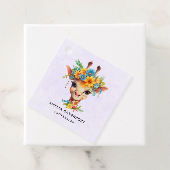 Niedliche Giraffe mit floralen Kronengeschäft Geschenkanhänger (Beispiel)