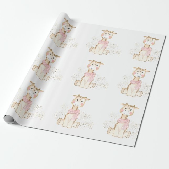 Niedliche Giraffe mit Gold Foil Girl Dusche Geschenkpapier (Ungerollt)