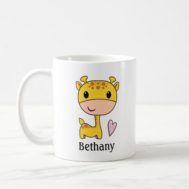 Niedliche Giraffe mit Herz pesonalisiert Kaffeetasse (Links)