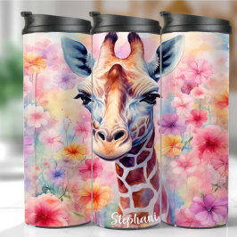 Niedliche Giraffe mit rosa Blume Tumbler Thermosbecher
