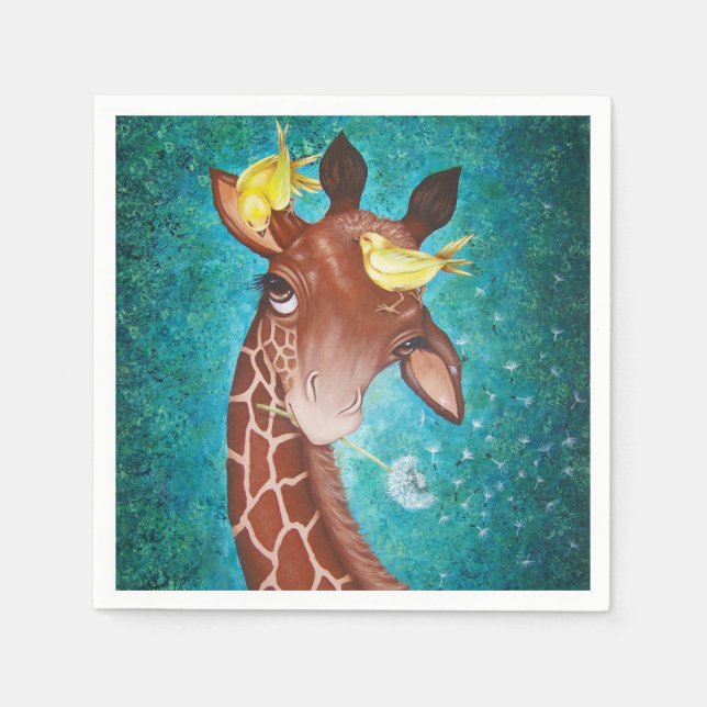 Niedliche Giraffe mit Vögeln Serviette (Vorderseite)