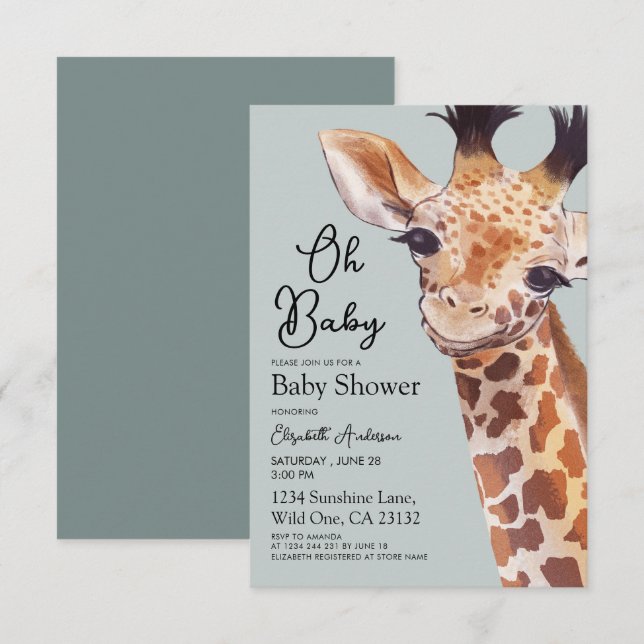 Niedliche Giraffe Oh Baby Dusche Einladung (Vorne/Hinten)