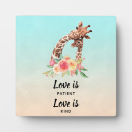 Niedliche Giraffe Pair Liebe ist Liebe Patient ist Fotoplatte