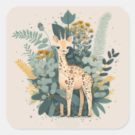 Niedliche Giraffe-Papier-Teller Quadratischer Aufkleber