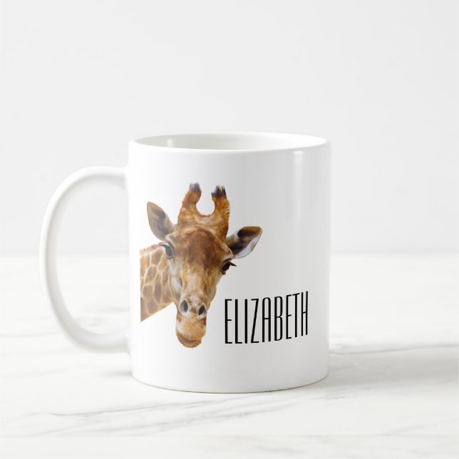 Niedliche Giraffe Personalisierter Name des Tieres Kaffeetasse (Links)