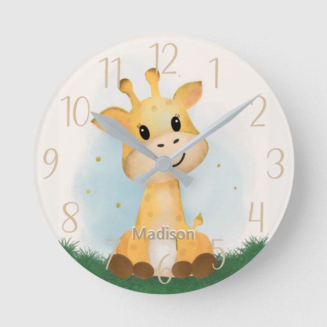 Niedliche Giraffe Personalisiertes Geschlecht Neut Runde Wanduhr (Vorderseite)