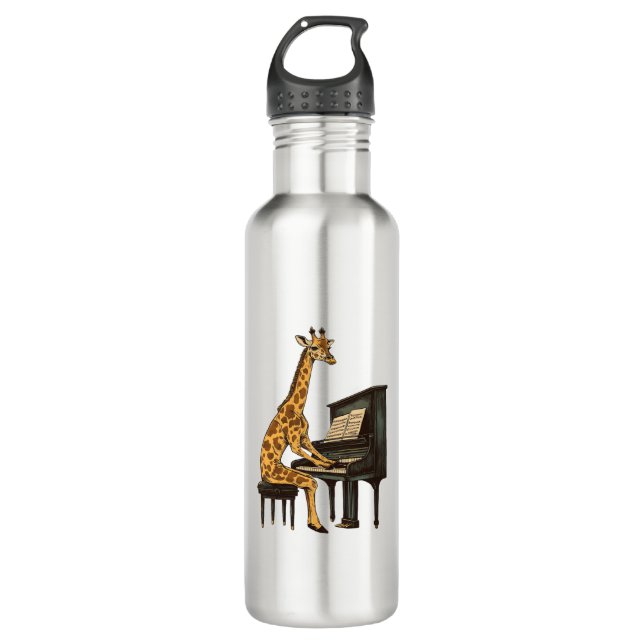 Niedliche Giraffe Piano Giraffen Musikermusik Edelstahlflasche (Vorderseite)