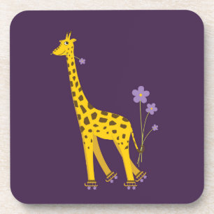Niedliche Giraffe Roller Skaten Lila Getränkeuntersetzer