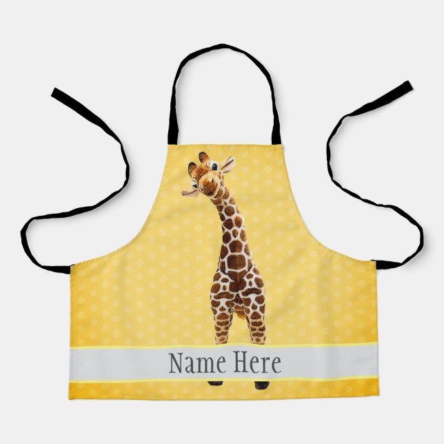 Niedliche Giraffe Safari Jungle Name Gelb Schürze (Vorderseite)