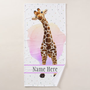 Niedliche Giraffe Safari Jungle Wilder Name Bad Badehandtuch
