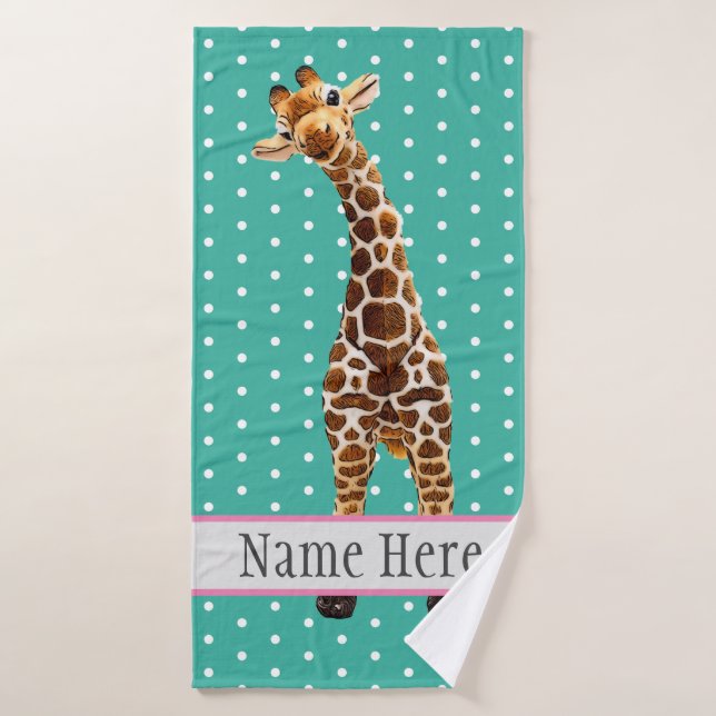 Niedliche Giraffe Safari Jungle Wilder Name  Badehandtuch (Badehandtuch)