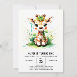 Niedliche Giraffe Safari Odyssey Geburtstag Einladung