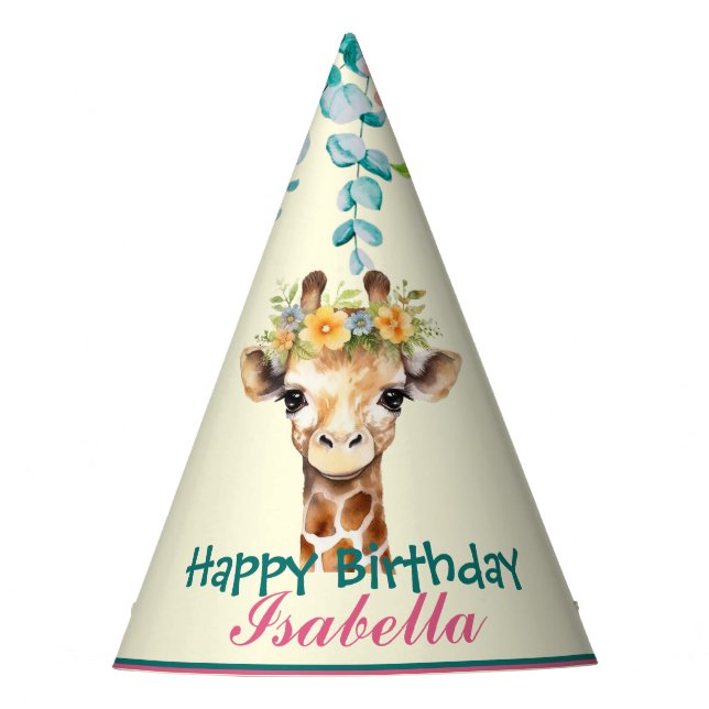 niedliche Giraffe Safari Tiere Dschungel Blume Geb Partyhütchen (Vorderseite)