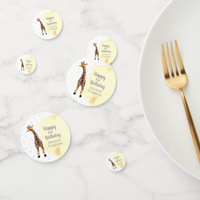 Niedliche Giraffe Safari Wild Yellow 1. Geburtstag Konfetti (Gruppe)