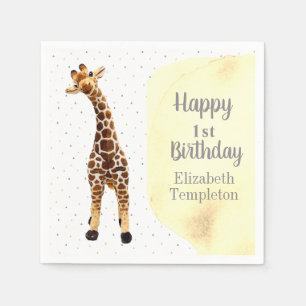 Niedliche Giraffe Safari Wild Yellow 1. Geburtstag Serviette
