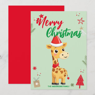 Niedliche Giraffe santa Weihnachtsfamilie Feiertagskarte