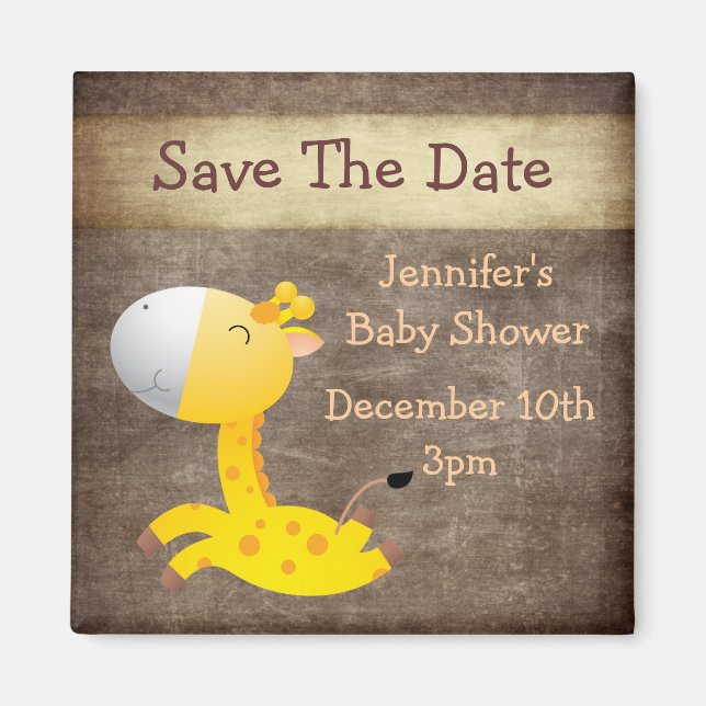 Niedliche Giraffe Save the Date Kinderdusche Magnet (Vorne)