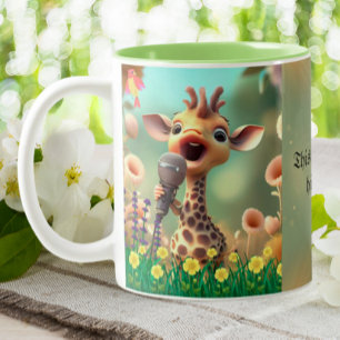 Niedliche Giraffe singend lustiges Zitat Hohe Noti Zweifarbige Tasse