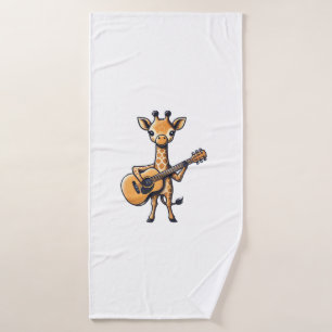 Niedliche Giraffe spielt Gitarre Giraffen Musiker  Badehandtuch