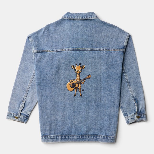 Niedliche Giraffe spielt Gitarre Giraffen Musiker  Jeansjacke (Rückseite)