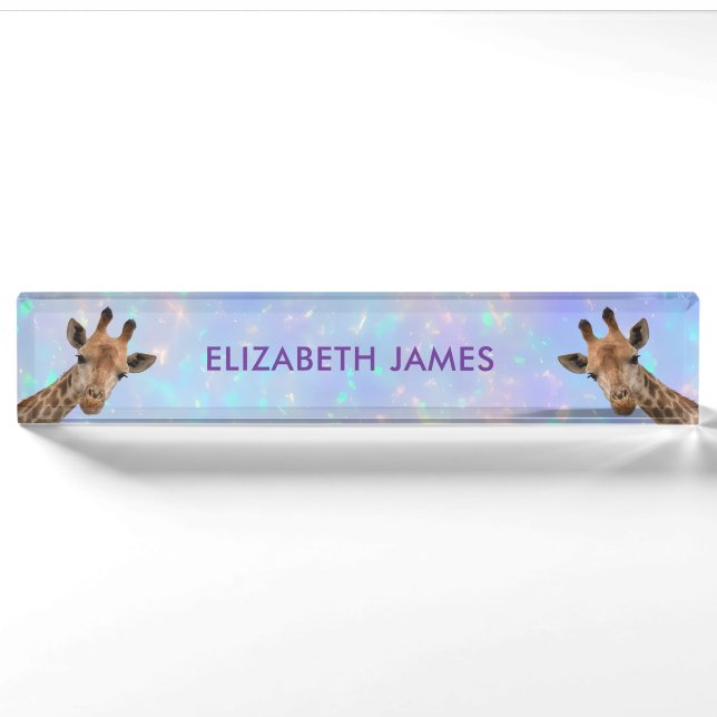 Niedliche Giraffe Tierischer holografischer Person Namensplakette (Vorderseite)