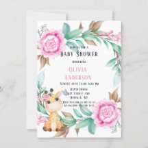 Niedliche Giraffe und Pink Peony Girl Babydusche