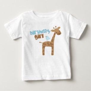 Niedliche Giraffe und Vögel zum Geburtstag Baby T-shirt