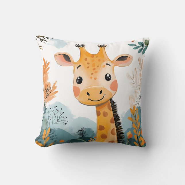 Niedliche Giraffe Wasserfarbe Kinder Illustration  Kissen (Vorderseite)
