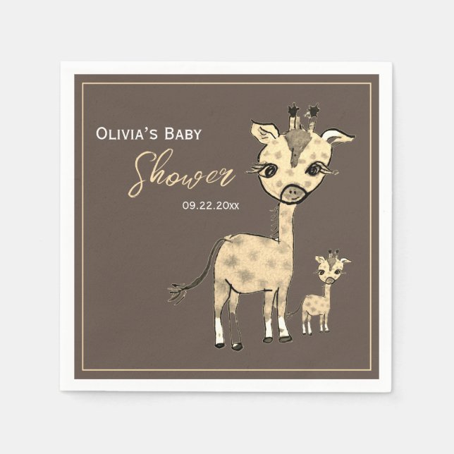 Niedliche Giraffe Wasserfarbe Rustikal Serviette (Vorderseite)