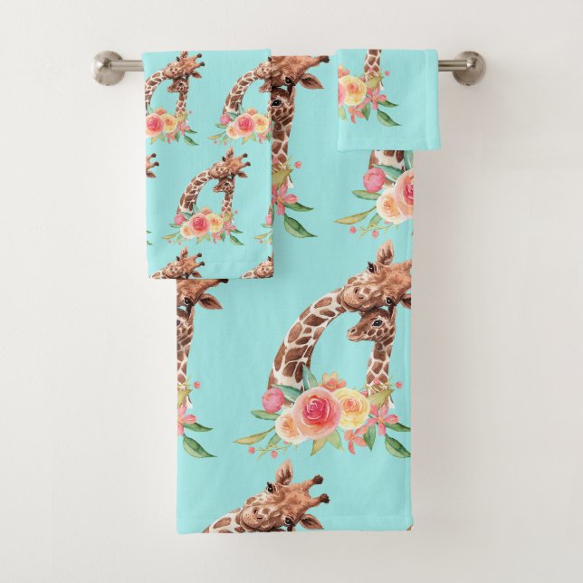 Niedliche Giraffe Wasserfarben Mama & Baby Muster Badhandtuch Set (Insitu)