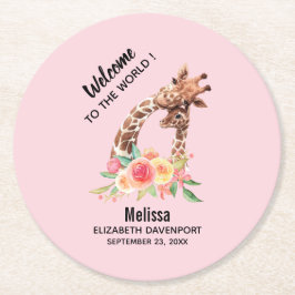 Niedliche Giraffe Wasserfarben Mama & Neues Baby Runder Pappuntersetzer