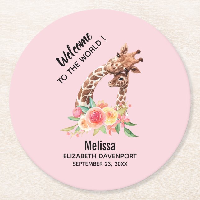 Niedliche Giraffe Wasserfarben Mama & Neues Baby Runder Pappuntersetzer (Vorderseite)