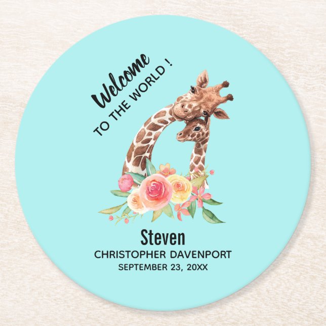 Niedliche Giraffe Wasserfarben Mama & Neues Baby Runder Pappuntersetzer (Vorderseite)