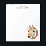 Niedliche Giraffe Watercolor | Name hinzufügen Notizblock<br><div class="desc">Schöne und elegante Aquarellbilder einer Giraffe. Es gibt einen mondförmigen Kreis um die Giraffe in Gold. Spaß und hübsches Design für Tierfreunde.</div>