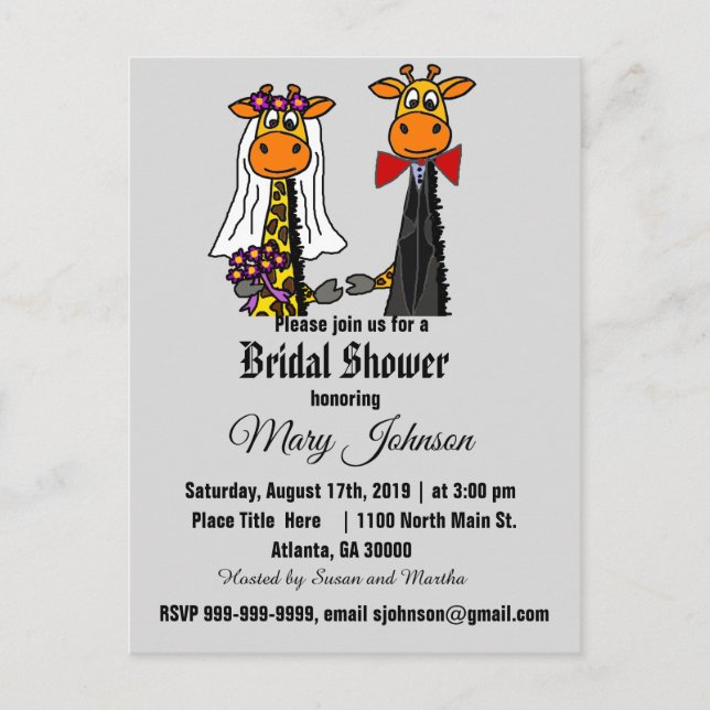 Niedliche Giraffe Wedding Cartoon Einladungspostkarte (Vorderseite)