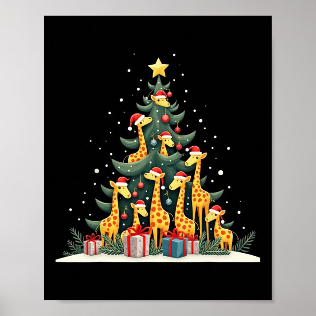 Niedliche Giraffe Weihnachtsbaum Giraffe Liebe Wei Poster (Vorne)