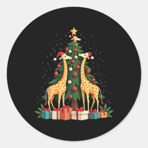 Niedliche Giraffe Weihnachtsbaum Giraffe Liebe Wei Runder Aufkleber